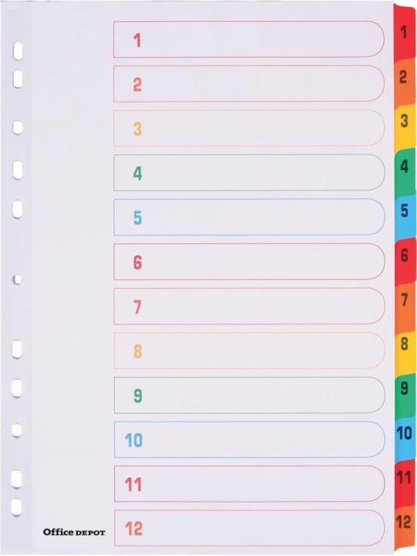 Przekładki kartonowe numeryczne z kolorowymi indeksami Office Depot Mylar