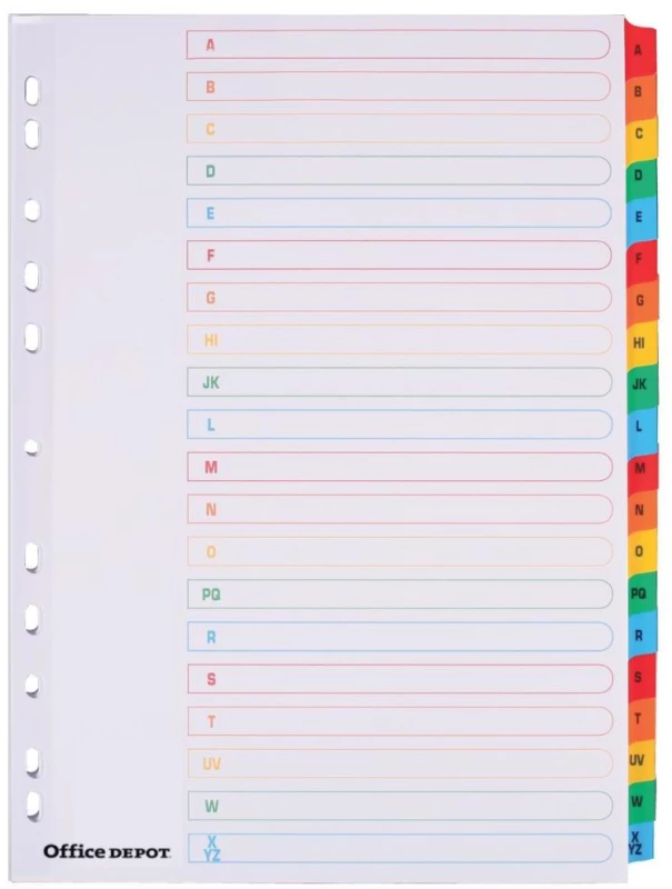 Przekładki kartonowe alfabetyczne z kolorowymi indeksami Office Depot