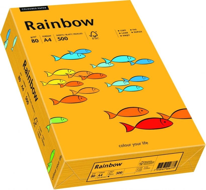 Papier kolorowy Rainbow A4, 80g/m2, 500 arkuszy, jasny pomarańczowy (R22)
