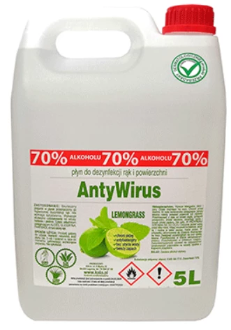 Płyn do dezynfekcji rąk i powierzchni Kala AntyWirus Lemongrass (70% alk., 5l)