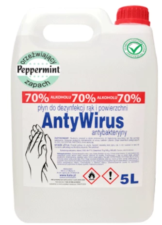 Płyn do dezynfekcji rąk Kala AntyWirus Peppermint (70% alk., 5 l)