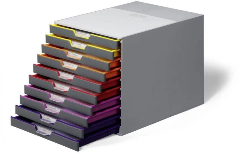 Pojemnik Durable Varicolor 10 (z 10 kolorowymi szufladami, do dokumentów, C4, szary)