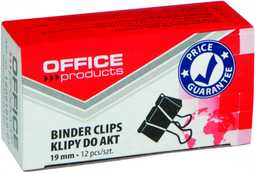 Klip biurowy Office Products 19 mm, 12 sztuk, czarny