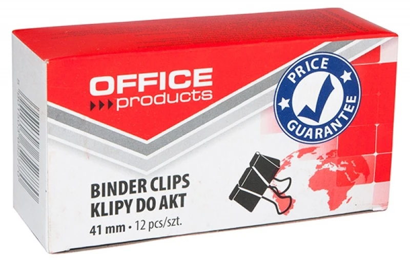 Klip biurowy Office Products 41 mm, 12 sztuk, czarny