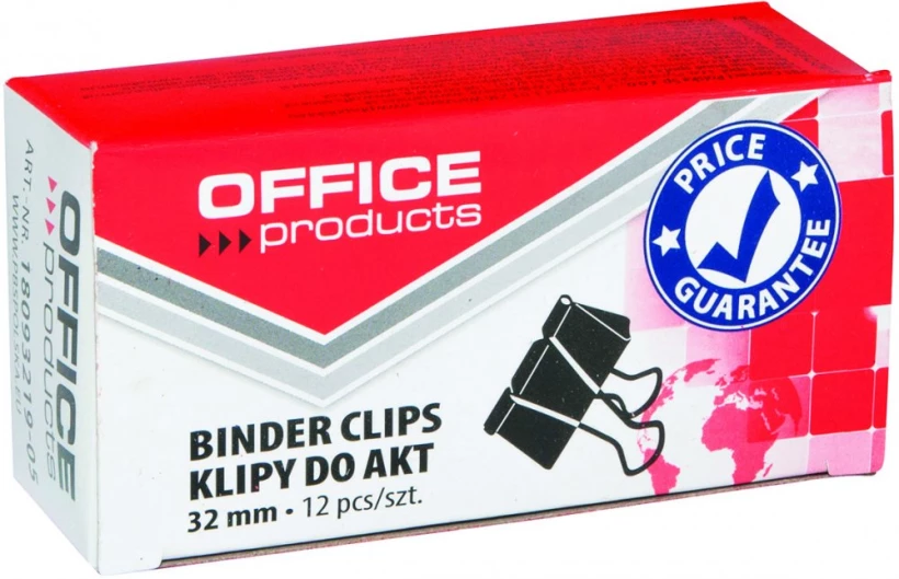 Klip biurowy Office Products 32 mm, 12 sztuk, czarny