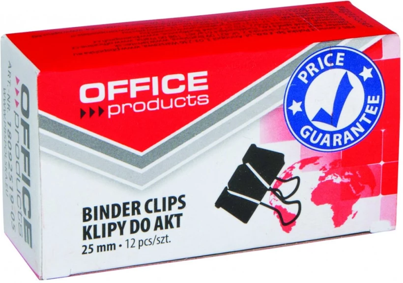 Klip biurowy Office Products 25 mm, 12 sztuk, czarny 