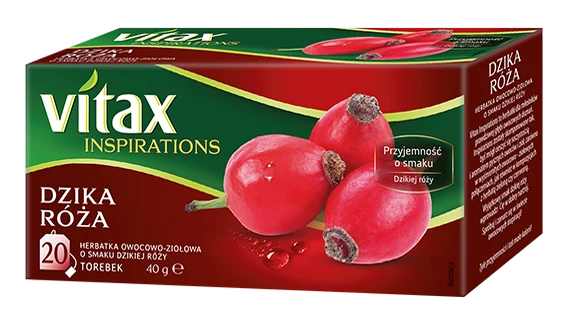 Herbata owocowa w torebkach Vitax Inspirations, dzika róża, 20 sztuk x 2g