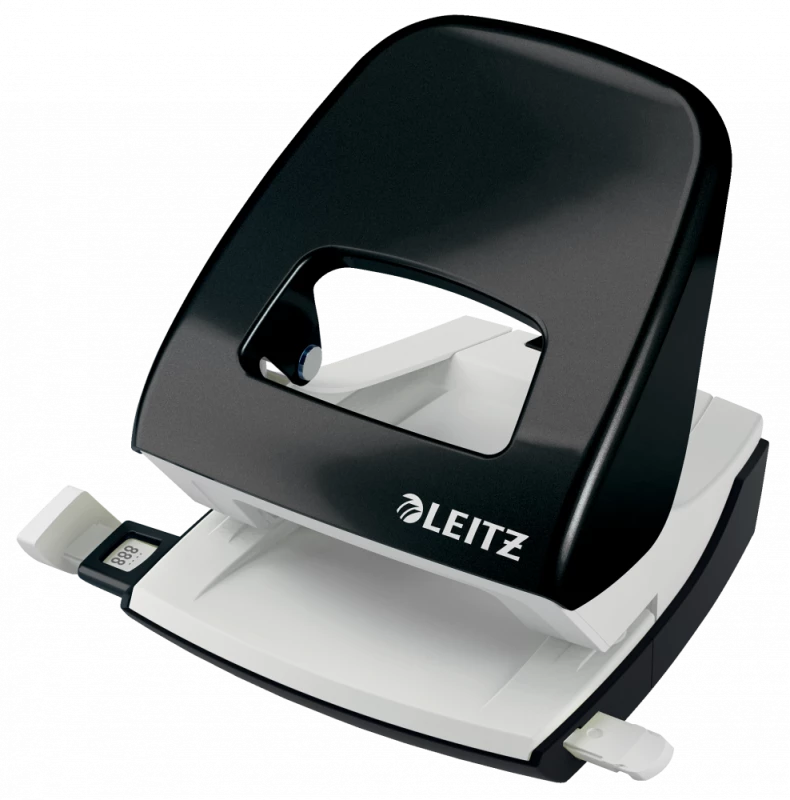 Profesjonalny i ergonomiczny dziurkacz biurowy Leitz Wow NeXXt w kolorze czarnym metalicznym