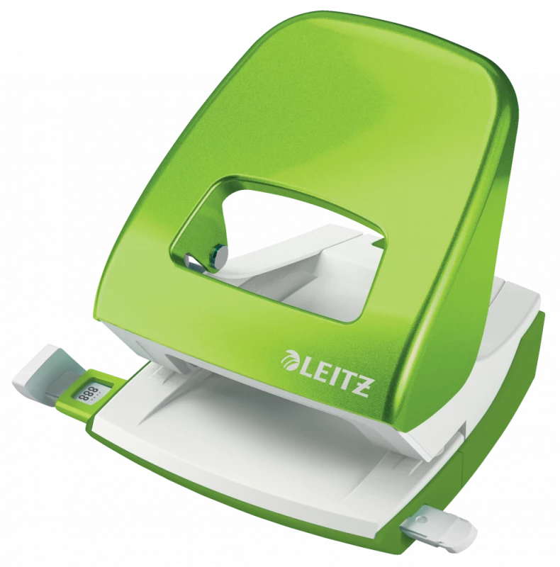 Profesjonalny i ergonomiczny dziurkacz biurowy Leitz Wow NeXXt w kolorze zielonym metalicznym