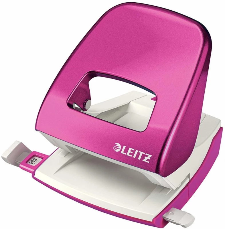 Profesjonalny i ergonomiczny dziurkacz biurowy Leitz Wow NeXXt w kolorze różowym metalicznym
