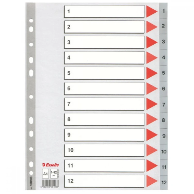 pPrzekładki plastikowe numeryczne Esselte A4 (1-12 kart, szary)