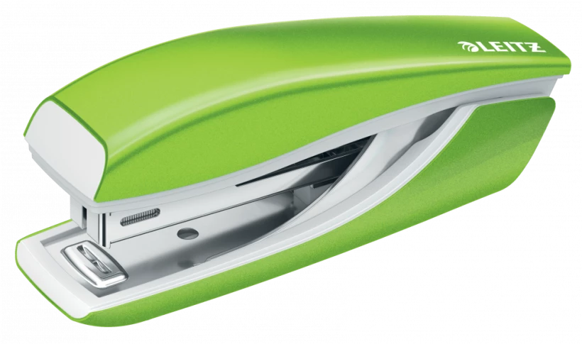 Łatwy w użyciu i funkcjonalny zszywacz mini Leitz NeXXt Wow w kolorze metalicznym zielonym
