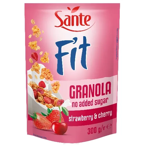Granola Sante Fit, malina/truskawka, bez cukru, 300g