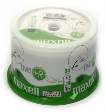 Płyta DVD+R Maxell, do jednokrotnego zapisu, 4.7 GB, printable, cake box, 50 sztuk