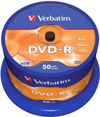 Płyta DVD+R Verbatim, do jednokrotnego zapisu, 4.7 GB, cake box, 50 sztuk