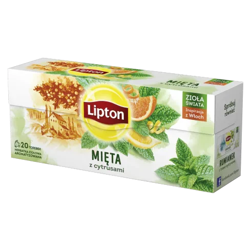 Herbata ziołowa w torebkach Lipton, mięta z cytrusami, 20 sztuk x 1.3g