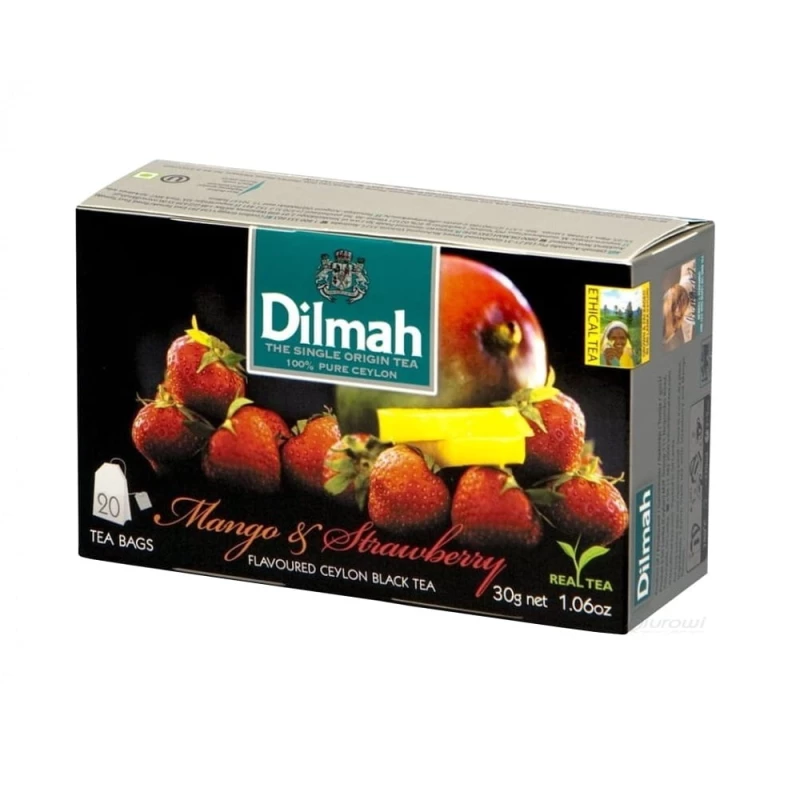 Herbata czarna aromatyzowana w torebkach Dilmah, mango i truskawka, 20 sztuk x 1.5g