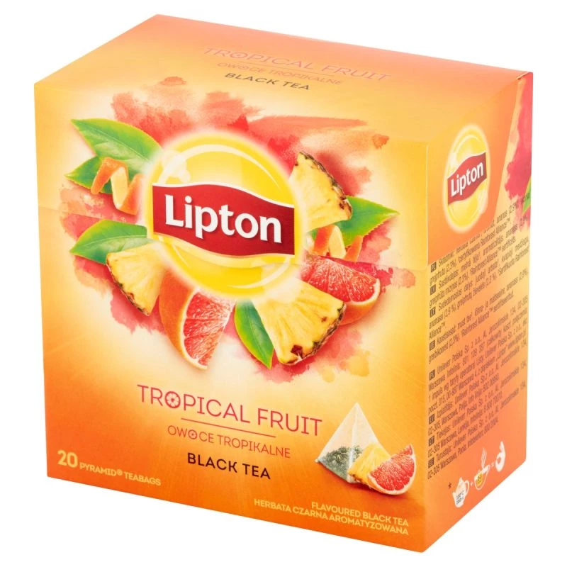 Herbata czarna aromatyzowana w piramidkach Lipton, owoce tropikalne, 20 sztuk x 1.2g