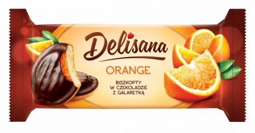 Biszkopty w czekoladzie Delicpol Delisana, z galaretką pomarańczową, 135g