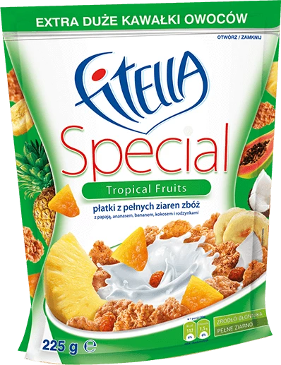 Płatki śniadaniowe Fitella Special, owoce tropikalne, 225g