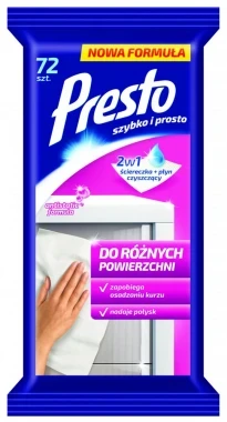 Chusteczki do czyszczenia różnych powierzchni Presto Clean, nawilżone, 72 sztuki