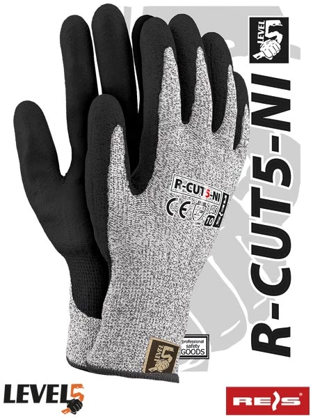 Rękawice powlekane Reis R-CUT5-NI BWB, antyprzecięciowe, rozmiar 8, szaro-czarny,