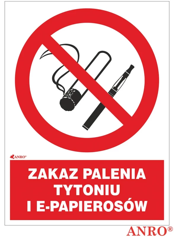 Tabliczka informacyjna Anro, "Zakaz palenia tytoniu i e-papierosów"