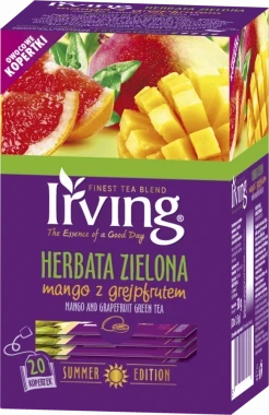Herbata zielona smakowa w kopertach Irving, mango z grejpfrutem, 20 sztuk x 1.5g