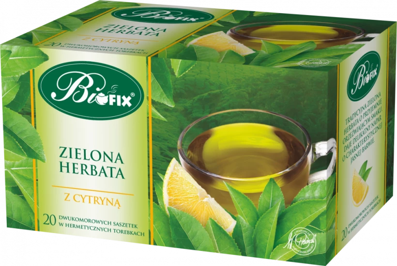 Herbata zielona smakowa w kopertach BiFix, z cytryną, 20 sztuk x 2g