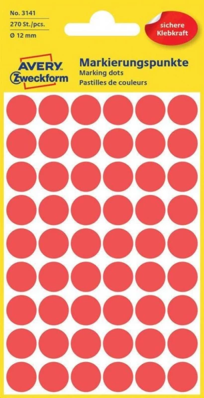 Etykiety  Avery Zweckform, okrągłe, 270 sztuk, czerwony, 
