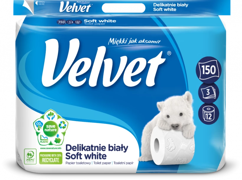 papier toaletowy Velvet, 3-warstwowy, 12 rolek, delikatnie biały