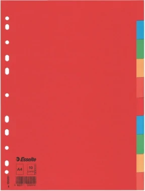 Przekładki kartonowe gładkie z kolorowymi indeksami Esselte, A4, 10 kart, mix kolorów