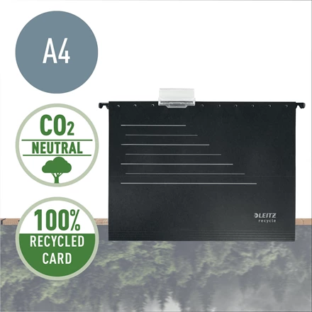 Teczka zawieszkowa kartonowa Leitz Alpha Recycle, A4 250g/m2, czarna