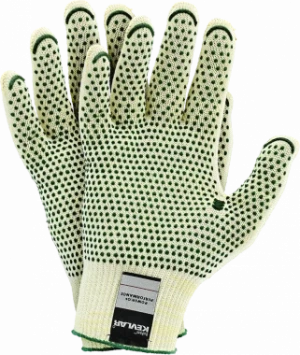 Rękawice tkaninowe JS Gloves DuPont, RJ-KEVLAFIBV, antyprzecięciowe, rozmiar 9, nakrapiane, żółto-zielony
