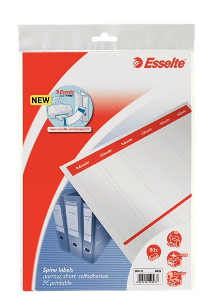 Etykiety grzbietowe Esselte PC, wąskie, do segregregatorów, samoprzylepne, 36x192mm,10 arkuszy, biały