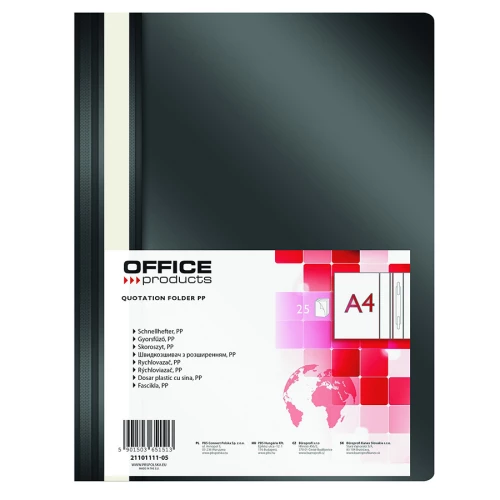 Skoroszyt plastikowy bez oczek Office Products, A4, do 200 kartek, czarny