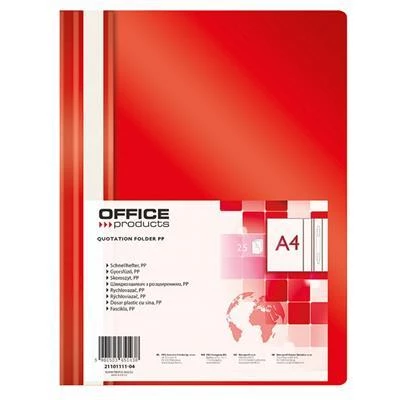 Skoroszyt plastikowy bez oczek Office Products, A4, do 200 kartek, czerwony