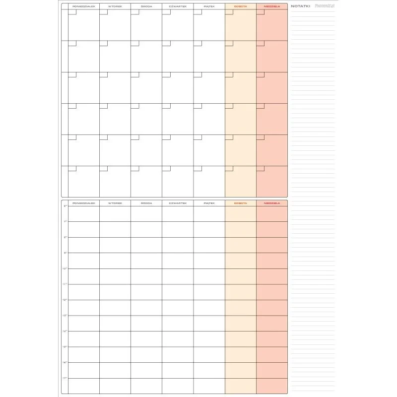 Planer/organizer miesiąc+ tydzień Brooklyn, z możliwością zmiany notatek, A0 (84 cm x 119cm)
