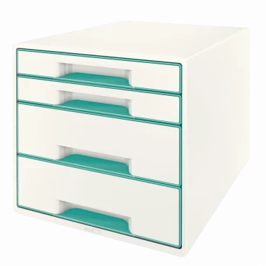 Pojemnik Leitz Wow Cube, z 4 szufladami, A4+, biało-turkusowy