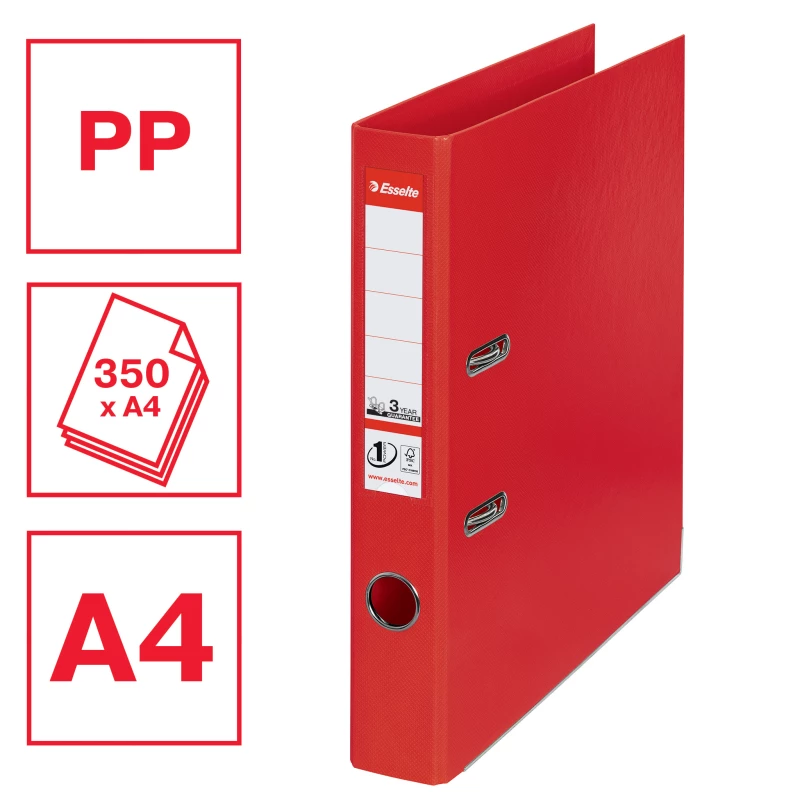 Segregator Esselte No.1 Power, A4, szerokość grzbietu 50mm, do 350 kartek, czerwony