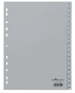 Przekładki plastikowe numeryczne Durable, A4, 1-20 kart
