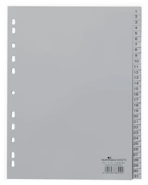 Przekładki plastikowe numeryczne Durable, A4, 1-31 kart