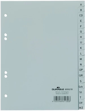 Przekładki plastikowe alfabetyczne Durable, A5, A-Z, 20 kart