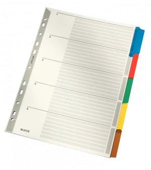 Przekładki kartonowe gładkie z kolorowymi indeksami Leitz, A4, 5 kart, mix kolorów