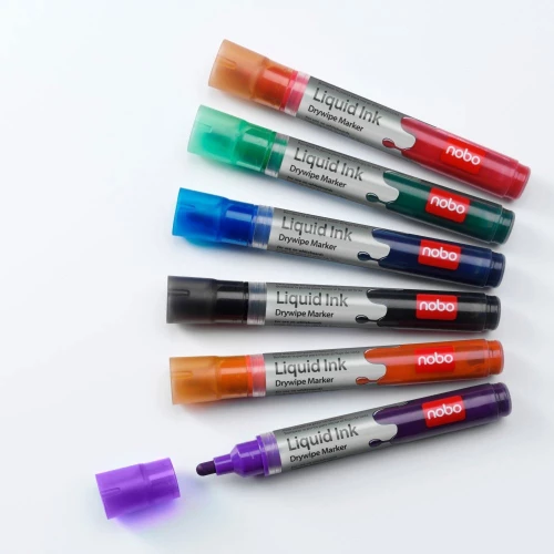Marker suchościeralny Nobo Liquid Ink, okrągła, 6 sztuk, mix kolorów