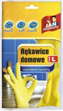 Rękawice lateksowe domowe Jan Niezbędny, wyściełane bawełną, rozmiar L, 1 para, mix kolorów (c)