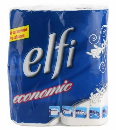 Ręcznik papierowy kuchenny Elfi, 2-warstwowy, w roli, 2x9.3m, 2 rolki, biały