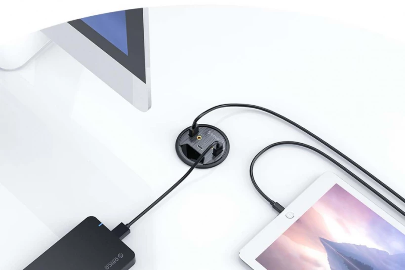 Rozgałęziacz biurkowy - Hub Orico, Hub 2x USB 3.1, 1x USB Typ-C, z kartą dźwiękową 5Gbps, czarny