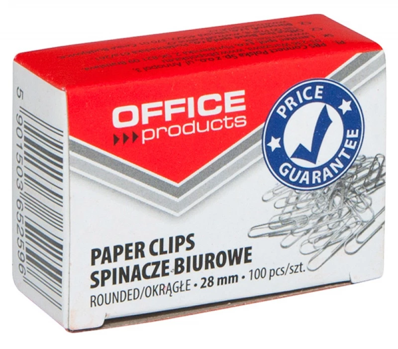 Spinacz Office Products, okrągły, 28mm, 100 sztuk, srebrny