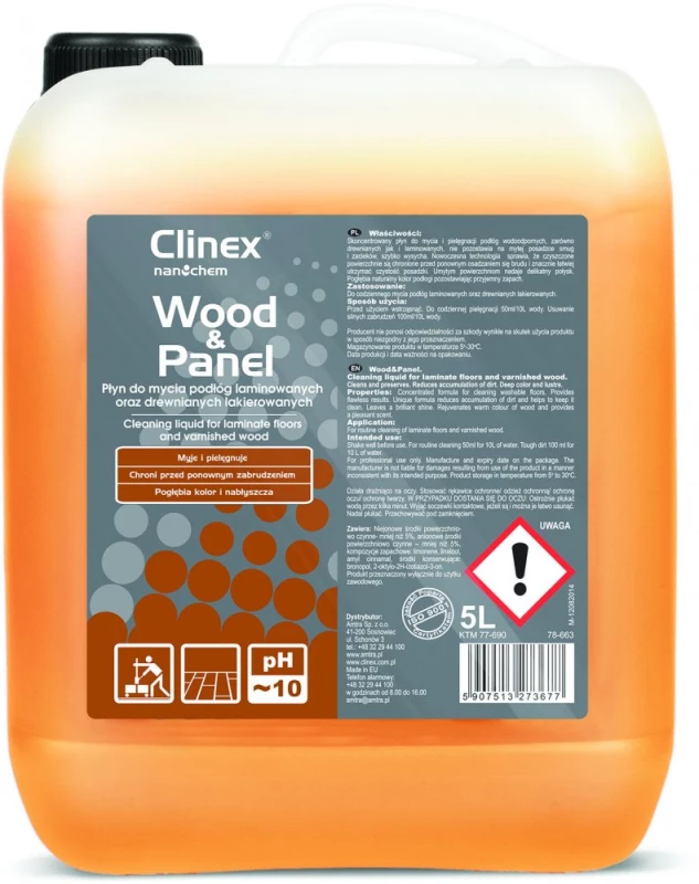 Płyn do mycia drewnianych podłóg i paneli Clinex Wood&amp;Panel, skoncentrowany, 5l